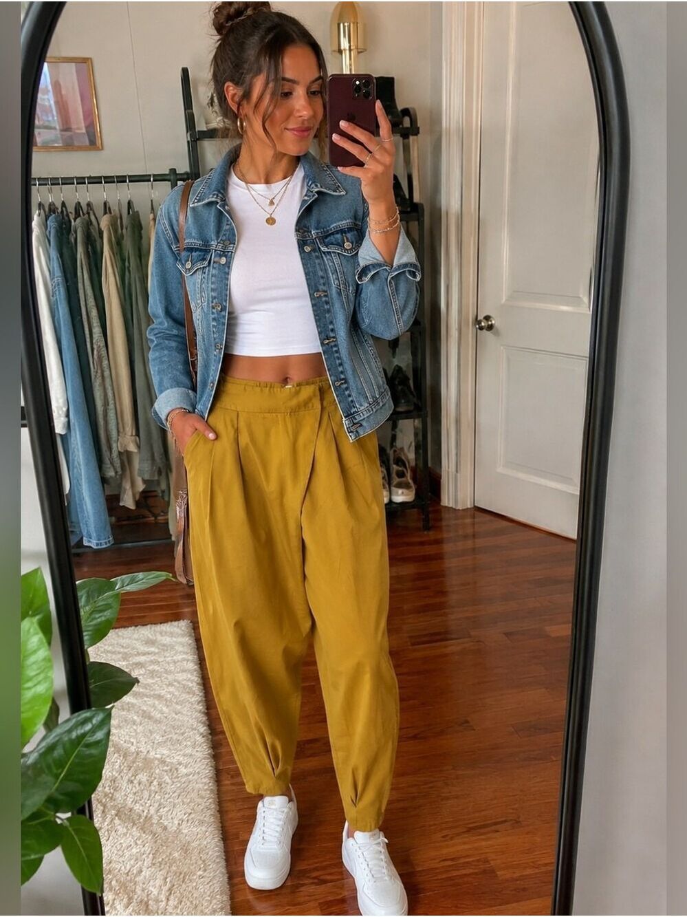 Women's Cotton Mustard Ankle Pleated Genie Leg Tapered Pants